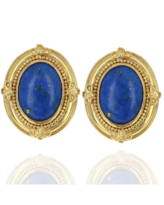 Lapis Cabochon Bead Accent Earrings