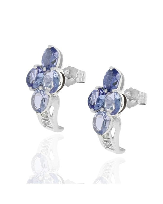 Tanzanite and Diamond Curved Earrings in Gold