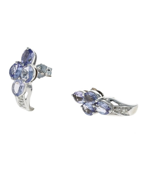 Tanzanite and Diamond Curved Earrings in Gold