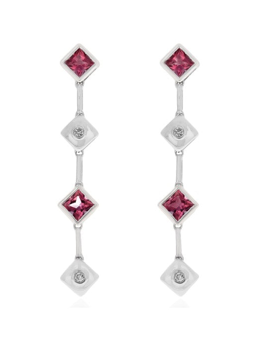 Pink Tourmaline and Diamond Dangle Earrings