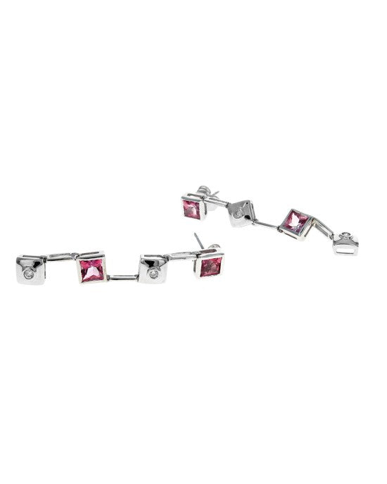 Pink Tourmaline and Diamond Dangle Earrings