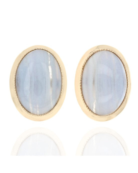 Blue Lace Agate Oval Cabochon Stud Earrings