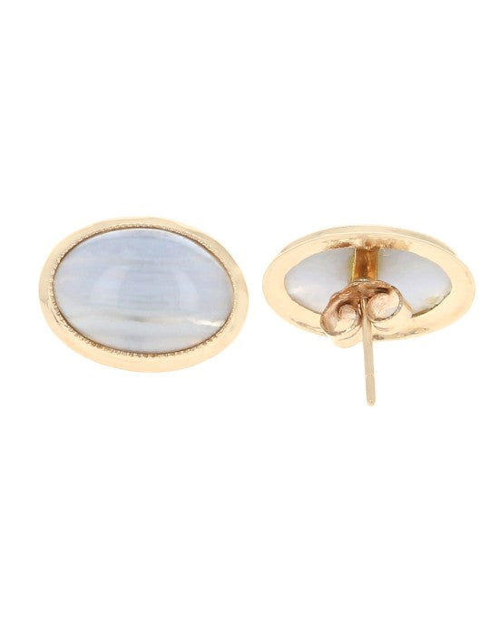 Blue Lace Agate Oval Cabochon Stud Earrings