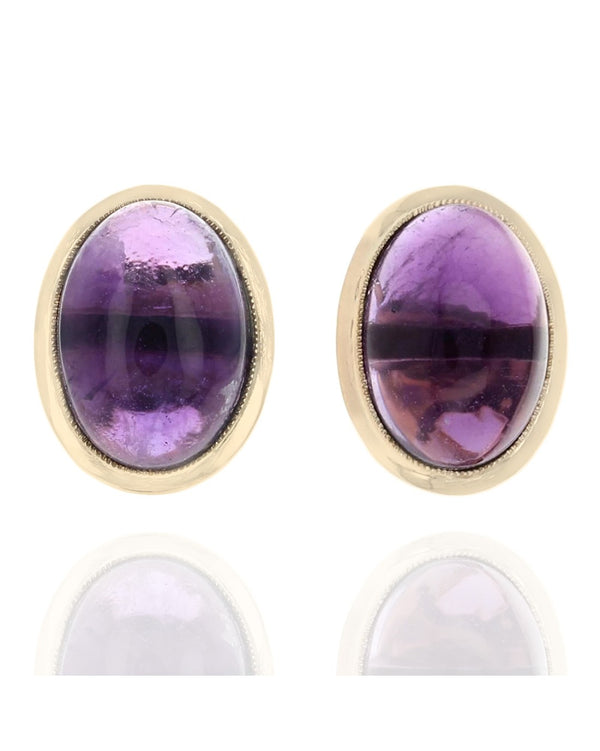 Amethyst Oval Cabochon Stud Earrings