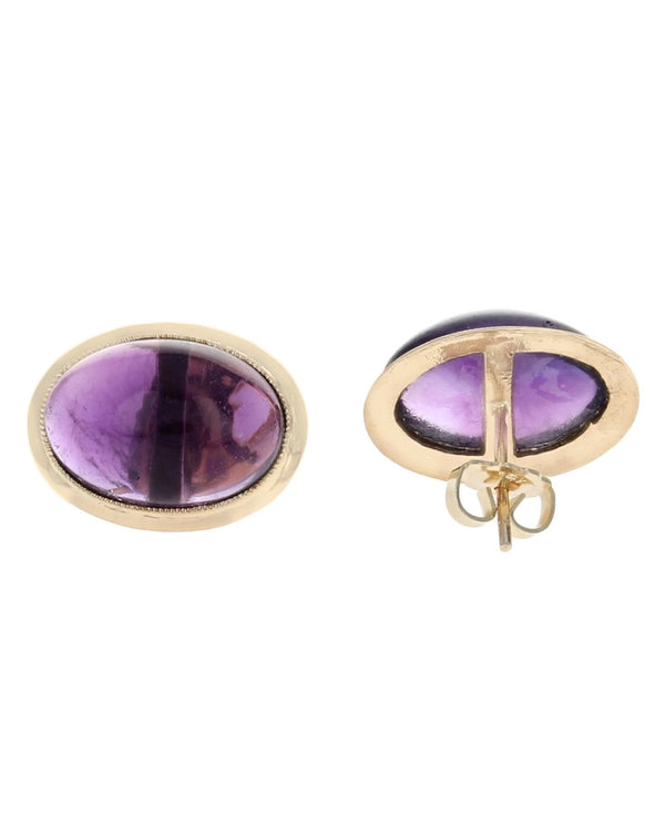 Amethyst Oval Cabochon Stud Earrings