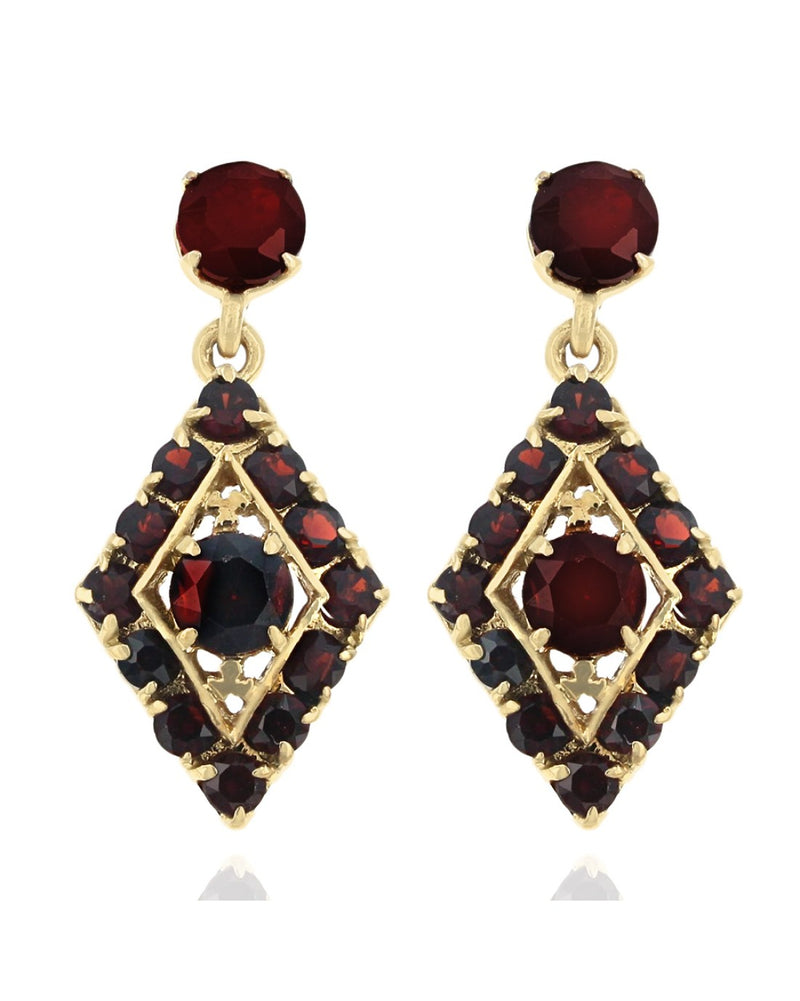 Diamond Shaped Garnet Drop Earrings