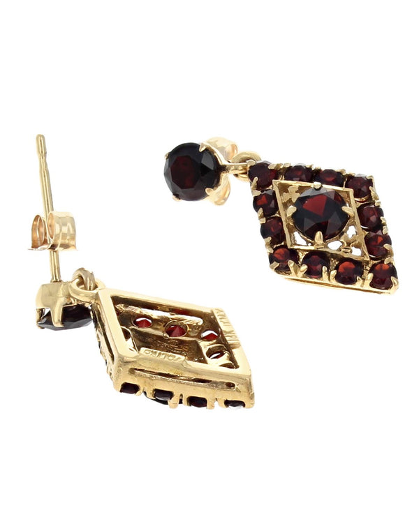 Diamond Shaped Garnet Drop Earrings