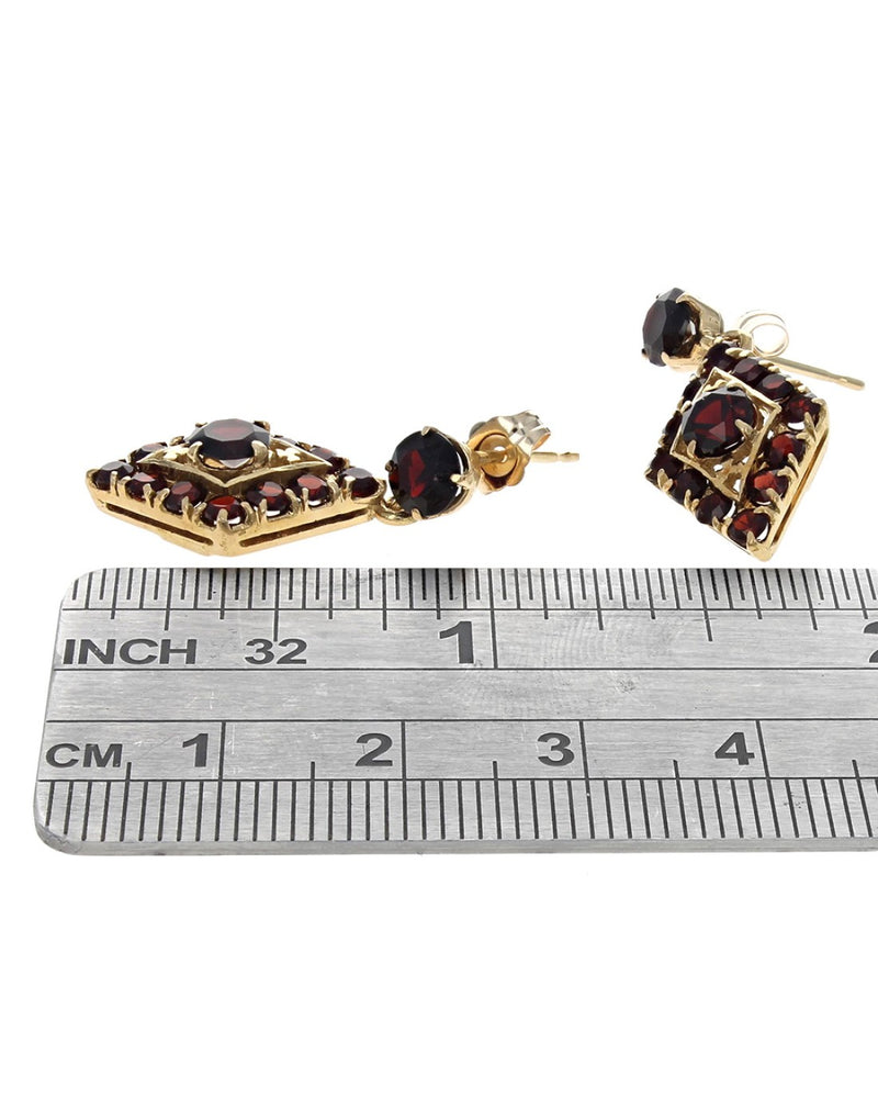 Diamond Shaped Garnet Drop Earrings