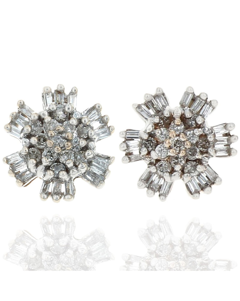 Diamond Cluster Stud Earrings in White and Yellow Gold