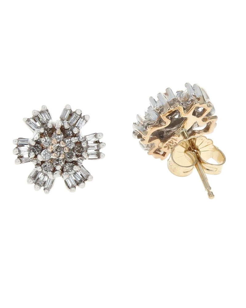 Diamond Cluster Stud Earrings in White and Yellow Gold