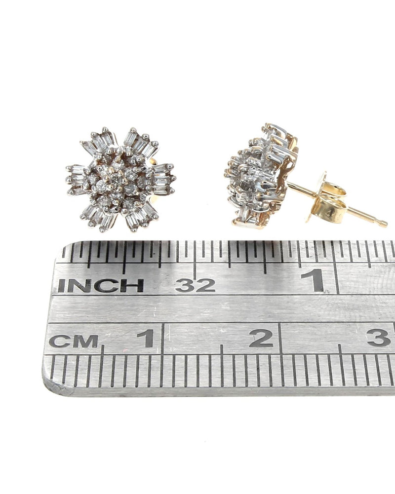 Diamond Cluster Stud Earrings in White and Yellow Gold