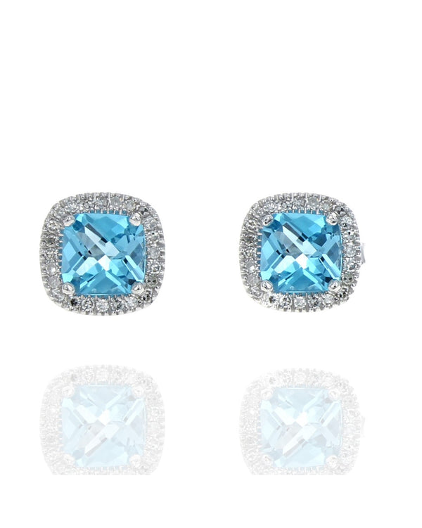 Swiss Blue Topaz Diamond Halo Stud Earrings
