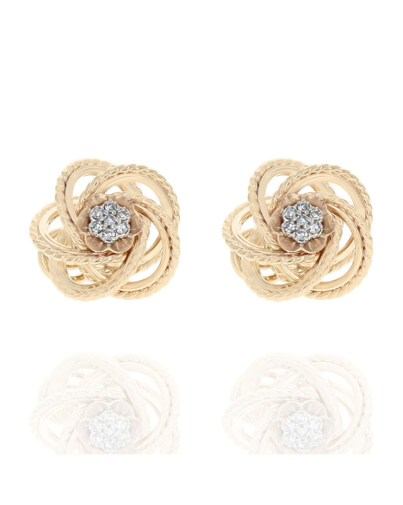 Diamond Nest Swirl Earrings in Yellow Gold