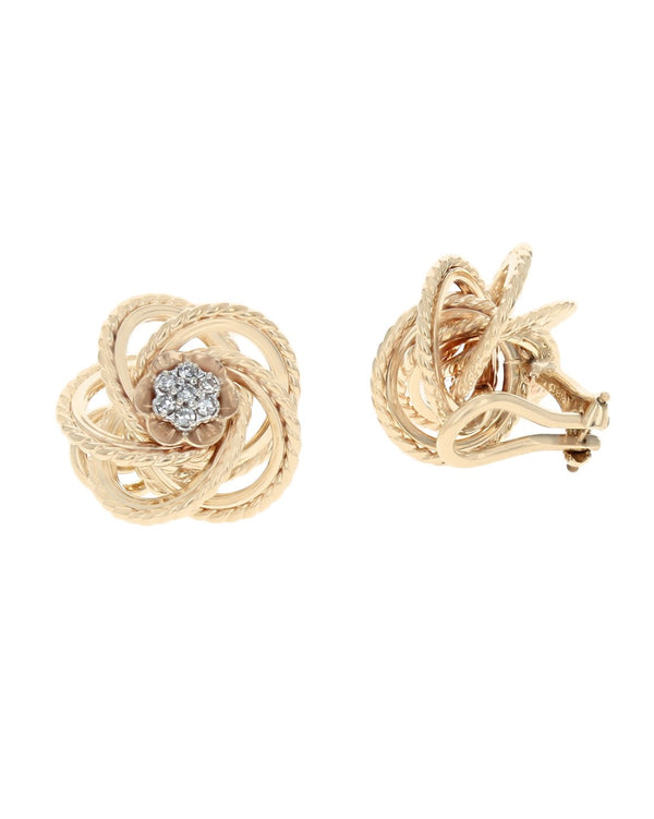 Diamond Nest Swirl Earrings in Yellow Gold