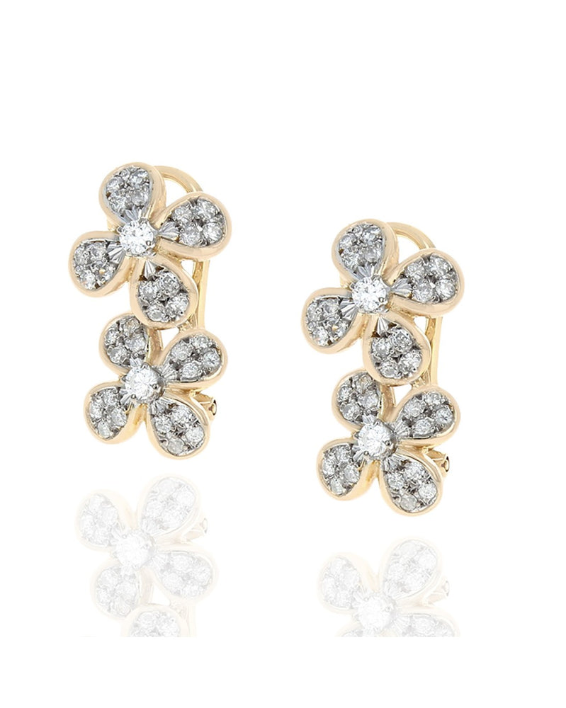 Diamond Double Flower Omega Back Earrings