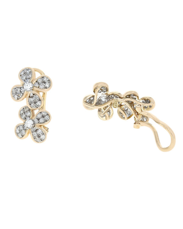 Diamond Double Flower Omega Back Earrings