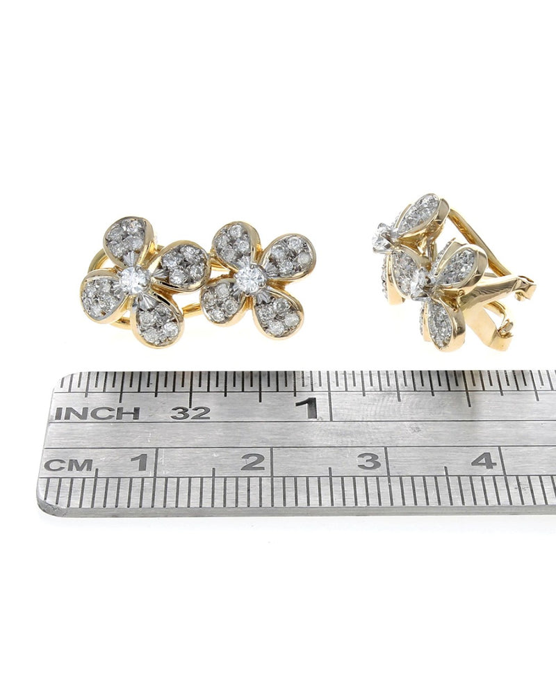 Diamond Double Flower Omega Back Earrings