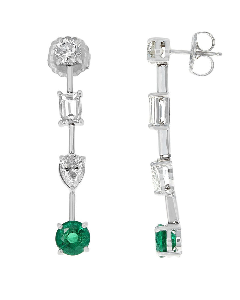 Columbian Emerald and Diamond Earring Drops in 18KW