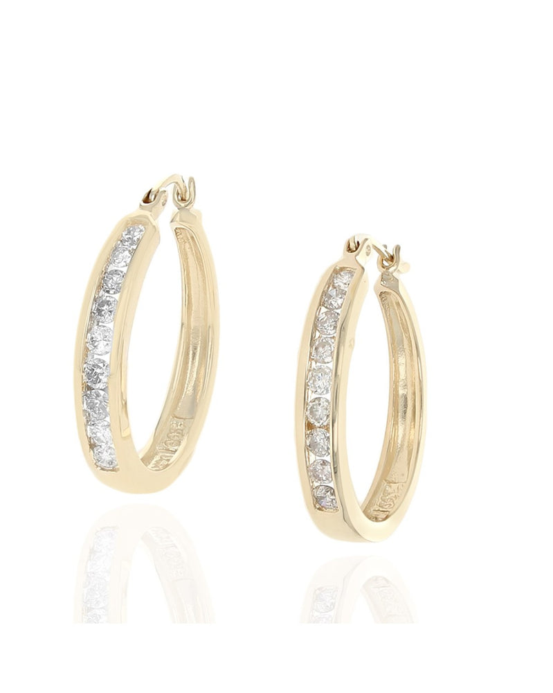 Channel Set Diamond Hoop Earrings