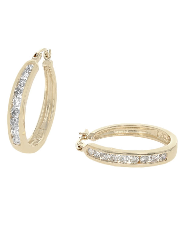 Channel Set Diamond Hoop Earrings