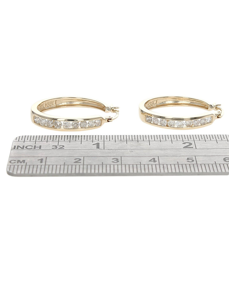 Channel Set Diamond Hoop Earrings