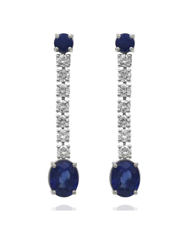 GIA Certified Oval Cut Blue Sapphire and diamond earrings in 18KW