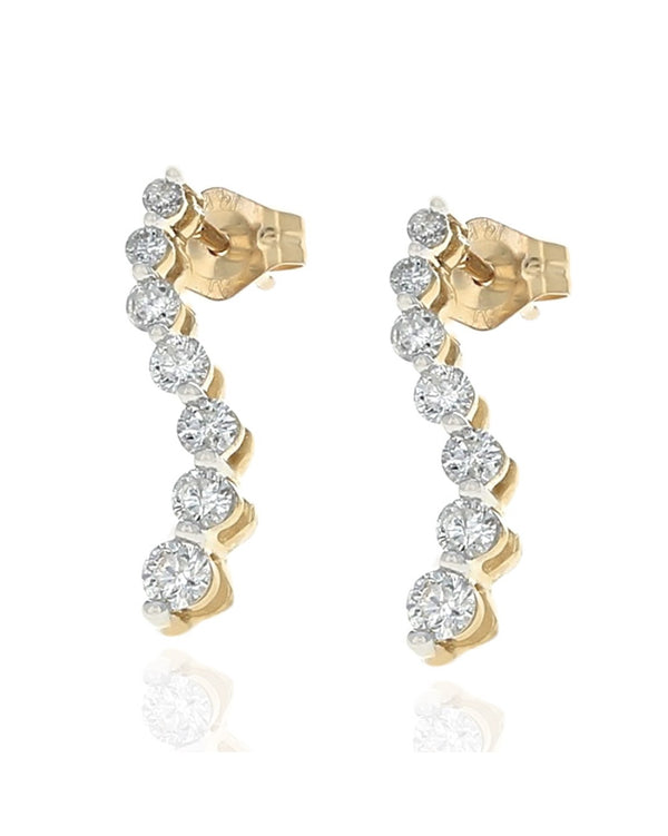 Diamond Graduated Curve Earrings in Yellow Gold