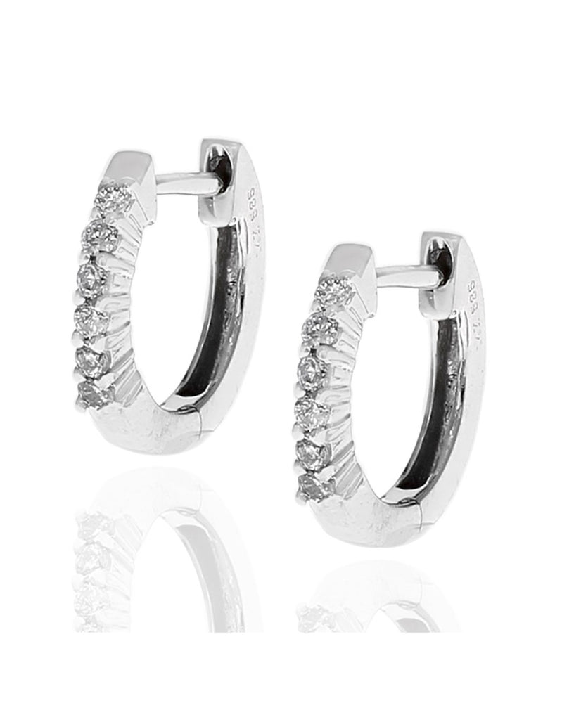 Diamond Thin Mini Hoop Earrings in White Gold