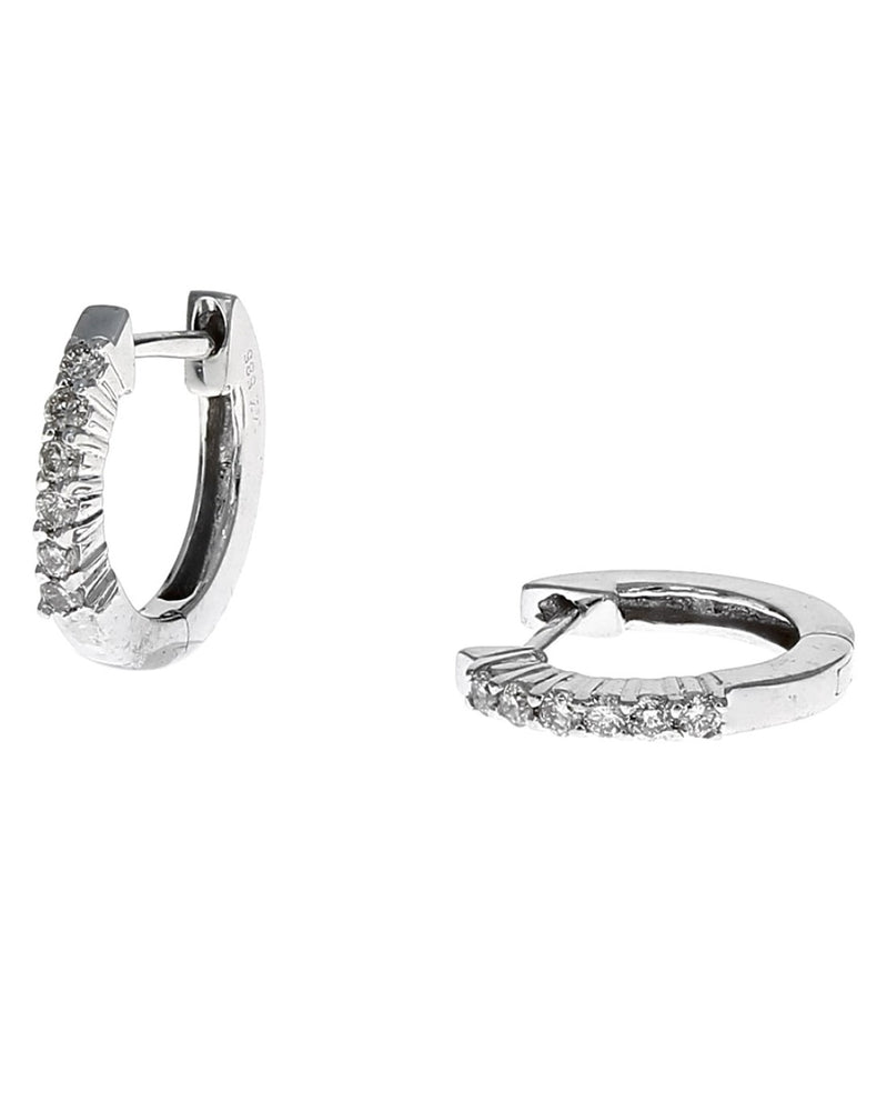 Diamond Thin Mini Hoop Earrings in White Gold