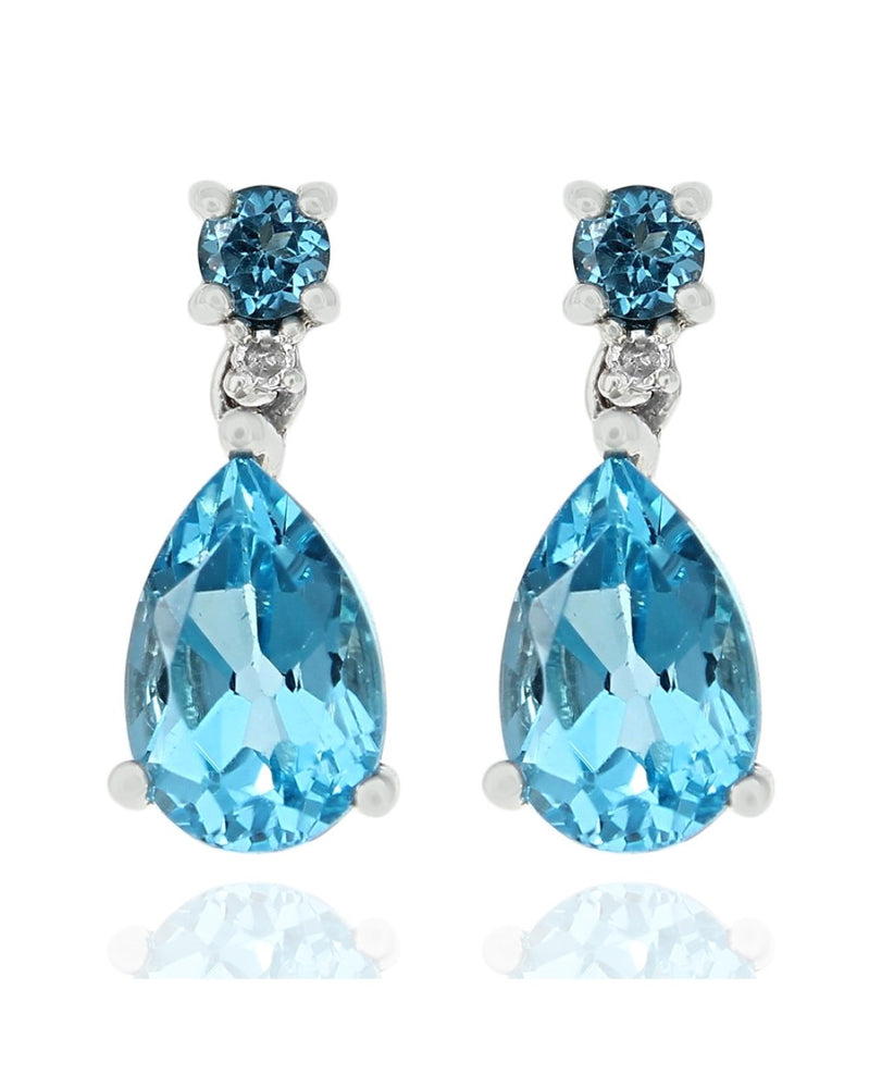 Swiss Blue Topaz and Diamond Accent Drop Earrings in White Gold