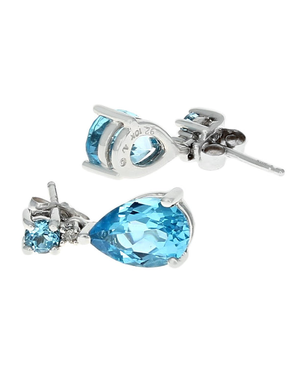 Swiss Blue Topaz and Diamond Accent Drop Earrings in White Gold