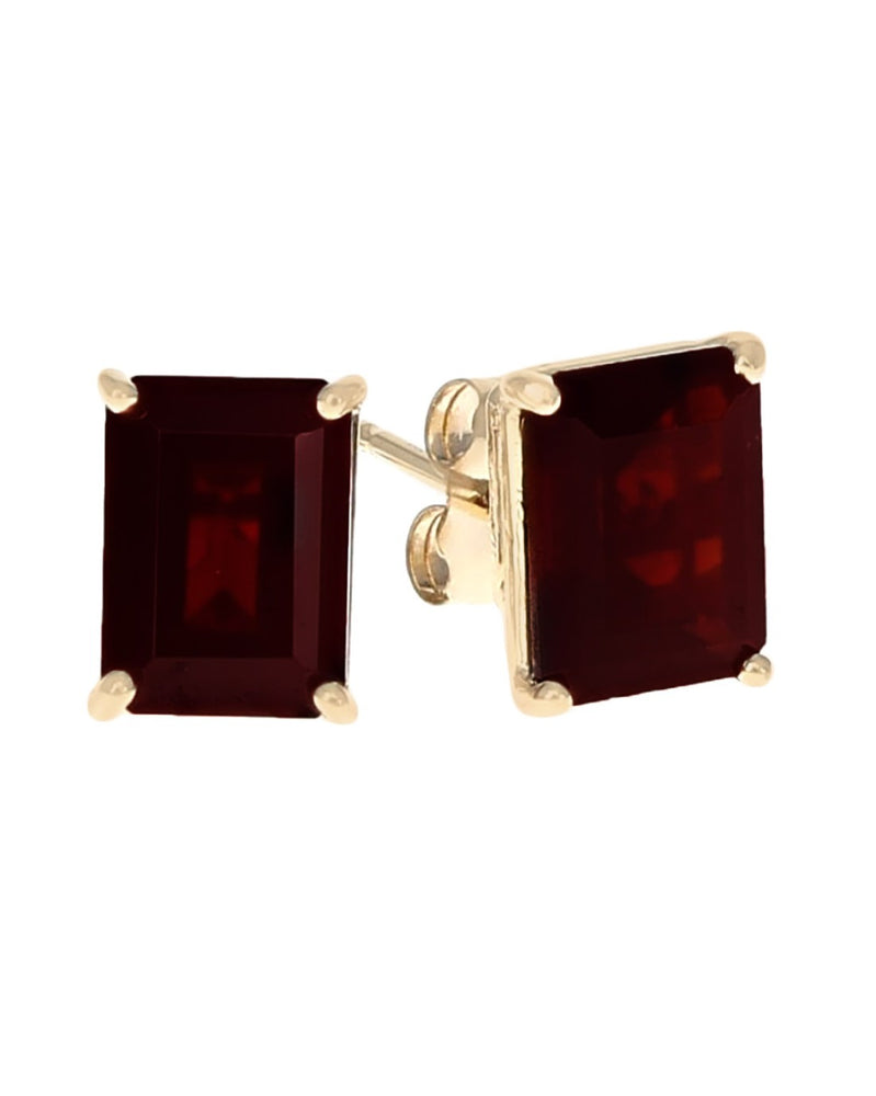 Emerald Cut Garnet Stud Earrings