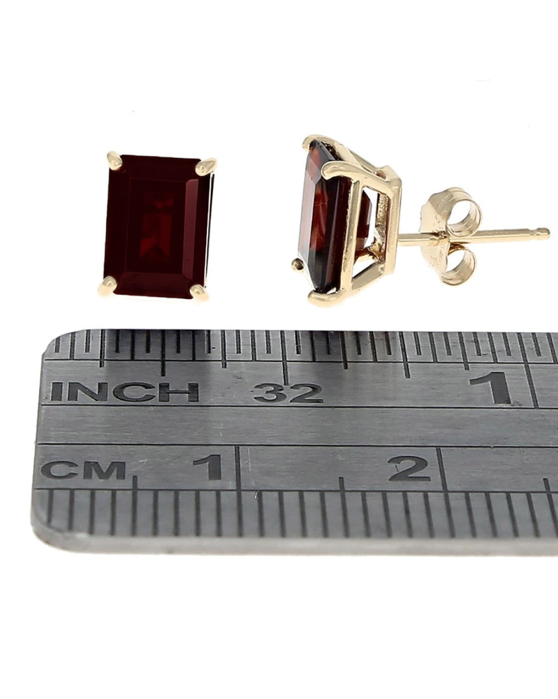 Emerald Cut Garnet Stud Earrings