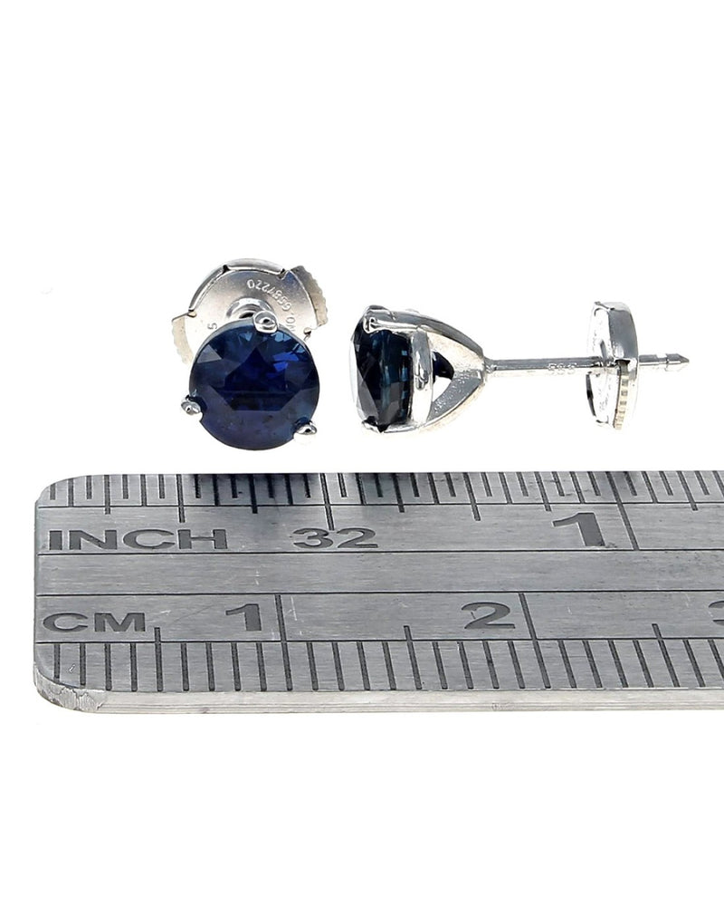 Blue Sapphire Stud Earrings in White Gold