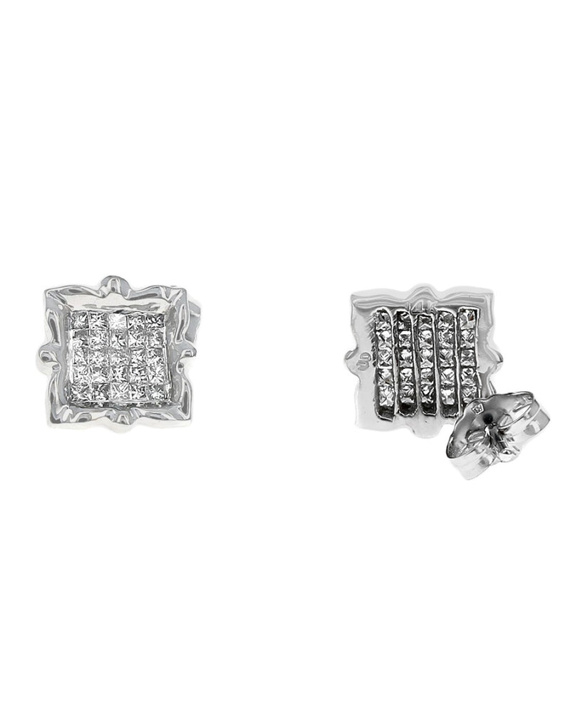 Invisible Set Framed Princess Cut Stud Earrings
