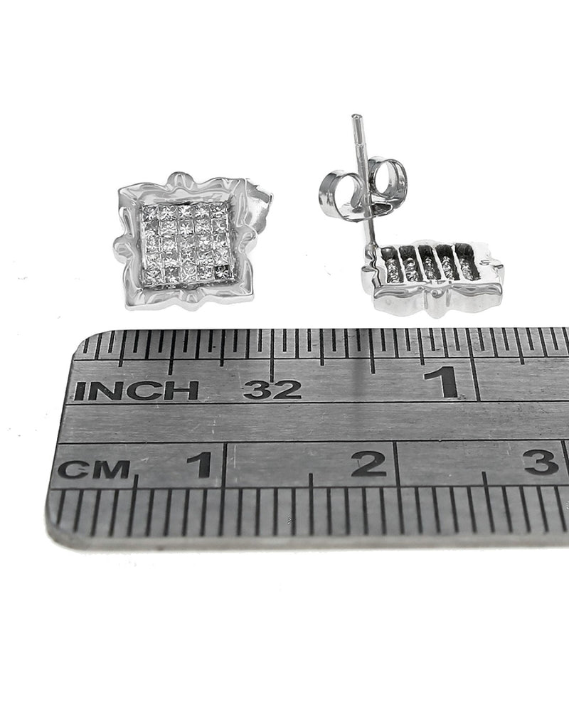 Invisible Set Framed Princess Cut Stud Earrings