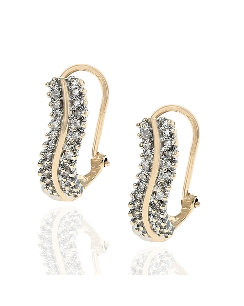 Two Row Diamond Curve Earrings in White and Yellow Gold