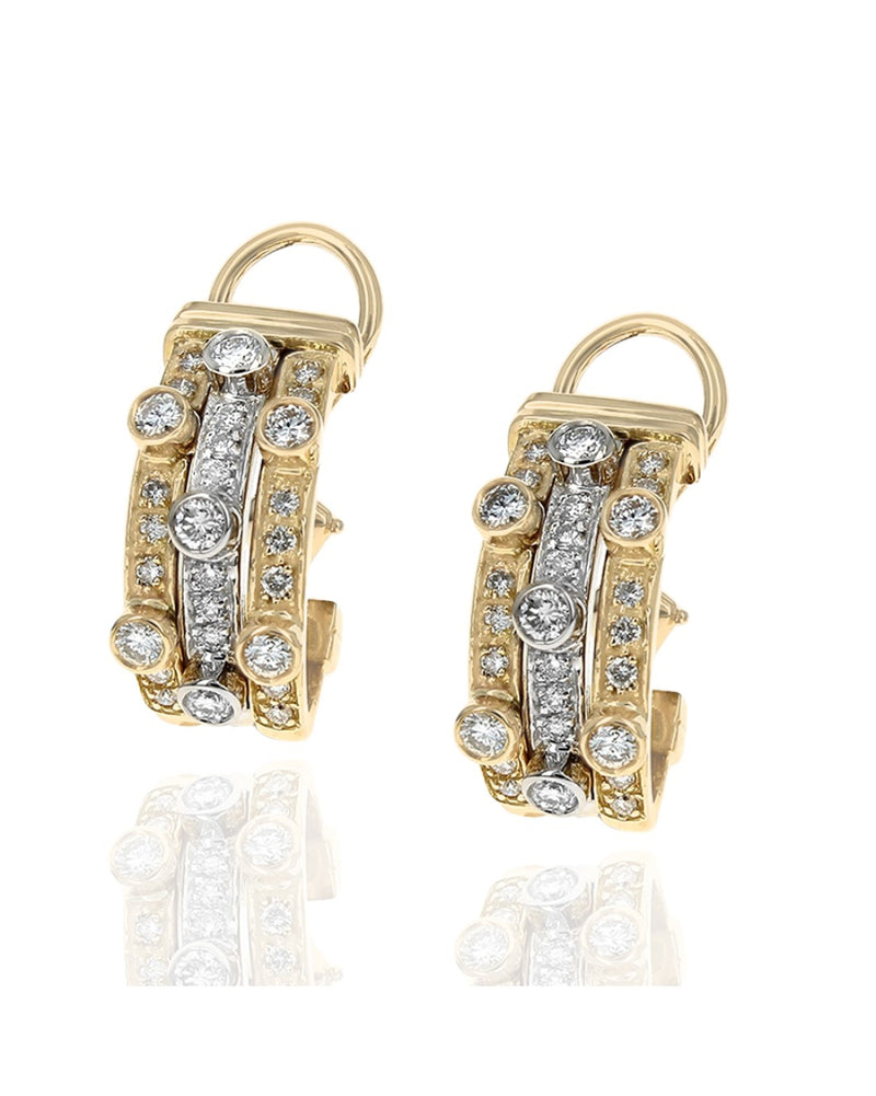 3 Row Diamond Station and Diamond Pave Curved Earrings