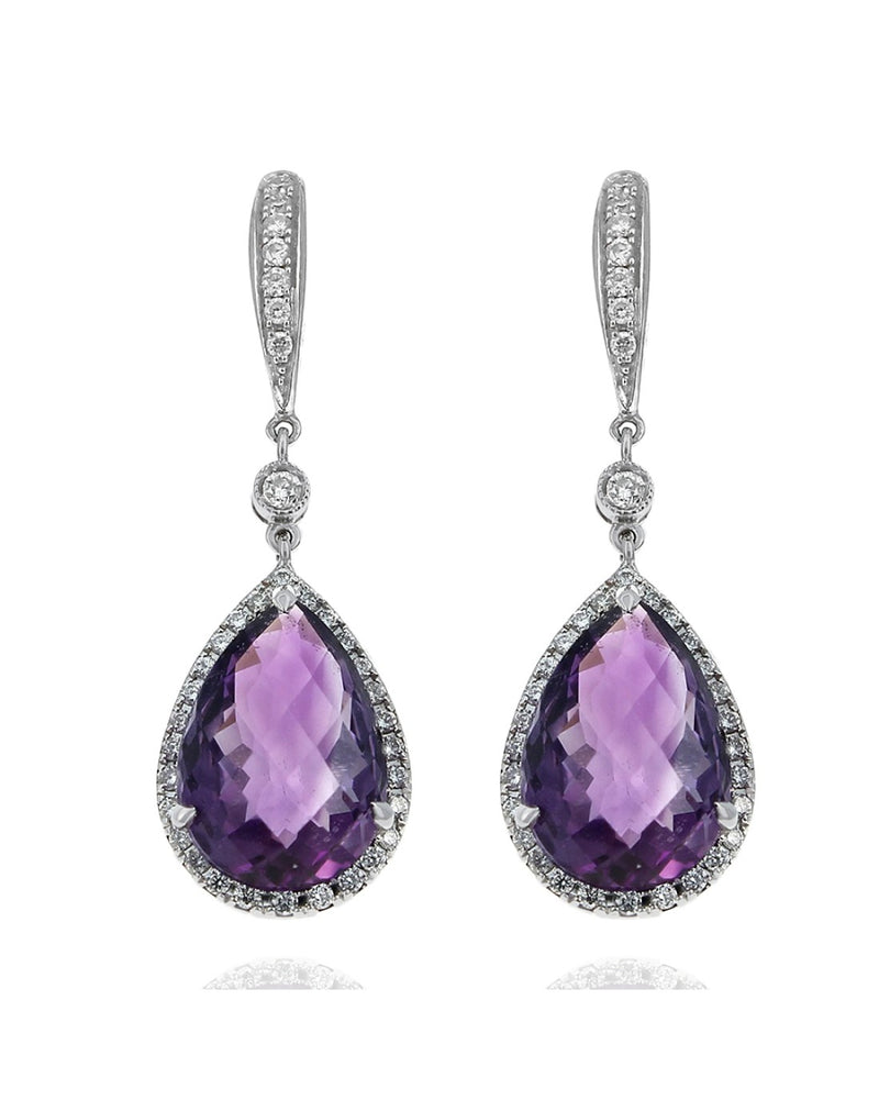 Amethyst and Diamond Halo Drop Earrings