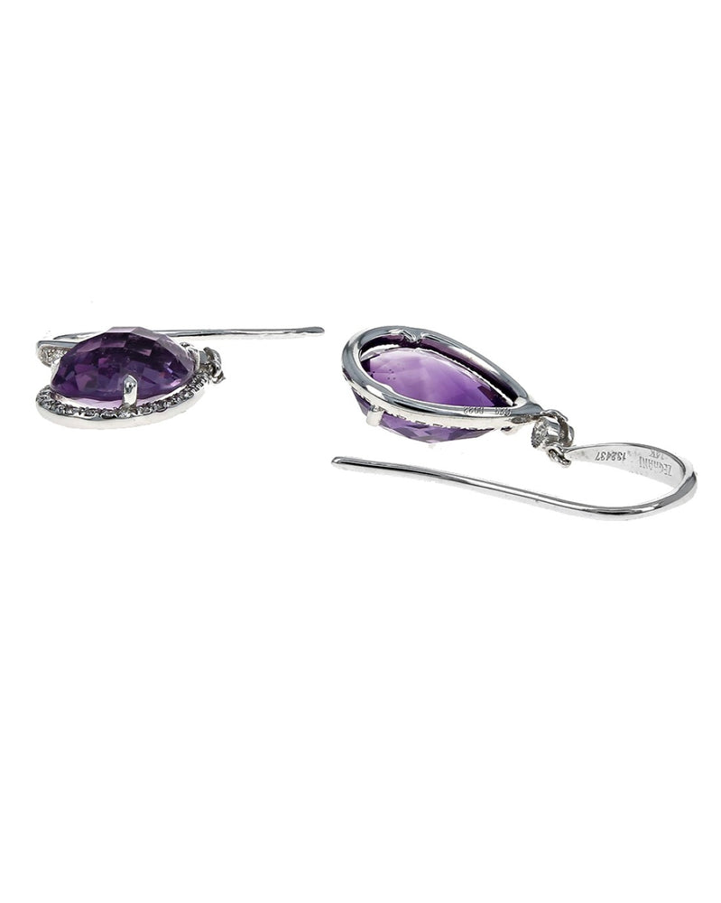 Amethyst and Diamond Halo Drop Earrings