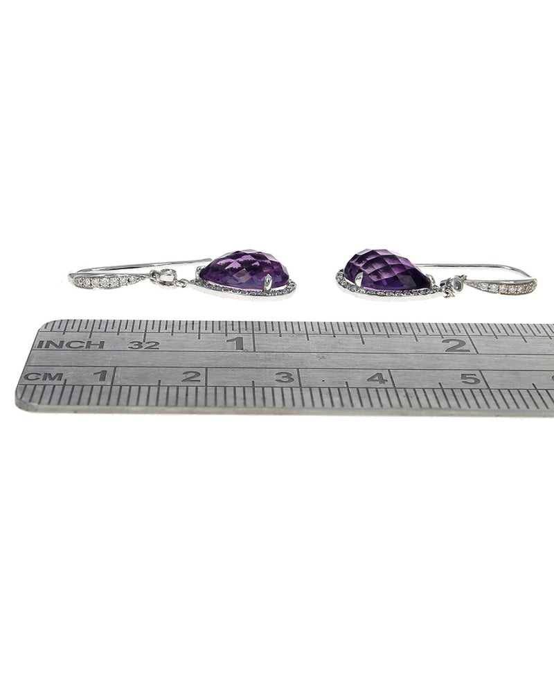 Amethyst and Diamond Halo Drop Earrings