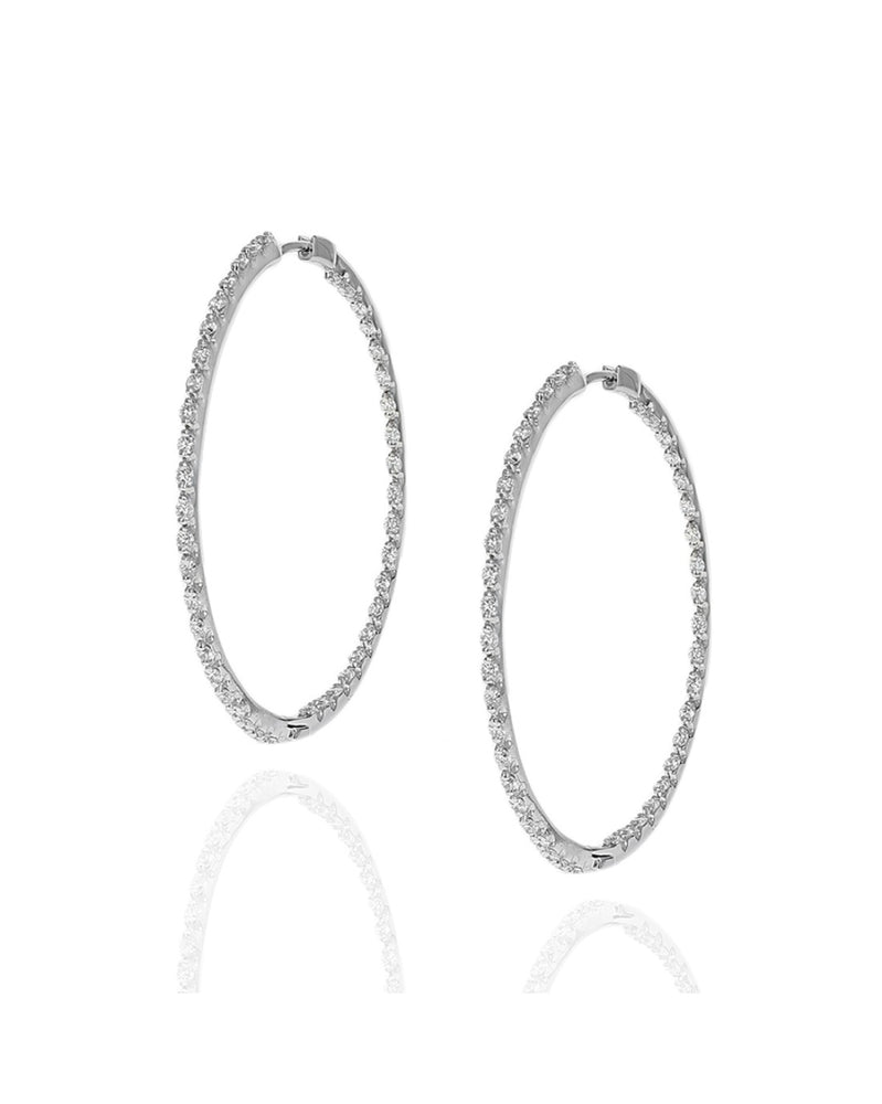 Diamond Inside Outside Large Hoop Earrings in White Gold