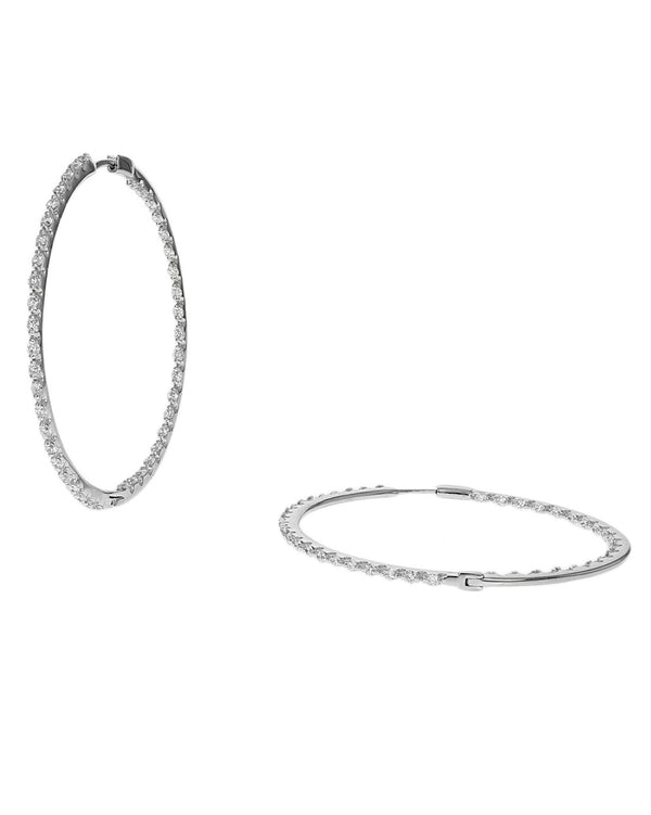 Diamond Inside Outside Large Hoop Earrings in White Gold