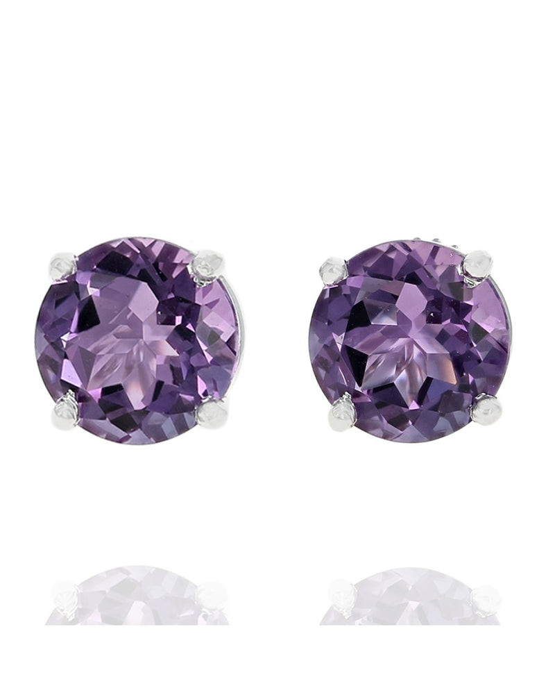 Amethyst Stud Earrings in White Gold