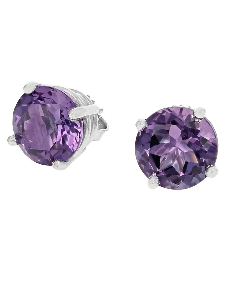 Amethyst Stud Earrings in White Gold