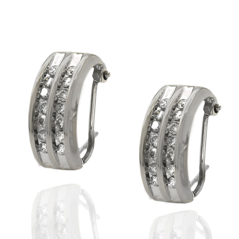 Channel Set Diamond Curved Earrings in White Gold