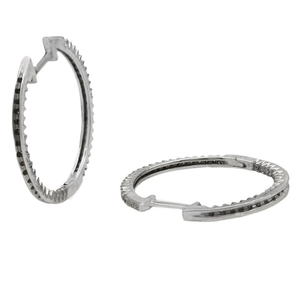 Diamond Inside Outside Hoop Earrings in White Gold