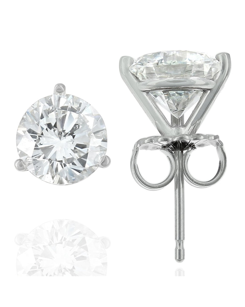 Round Brilliant Cut Diamond Martini Stud Earrings in 18KW