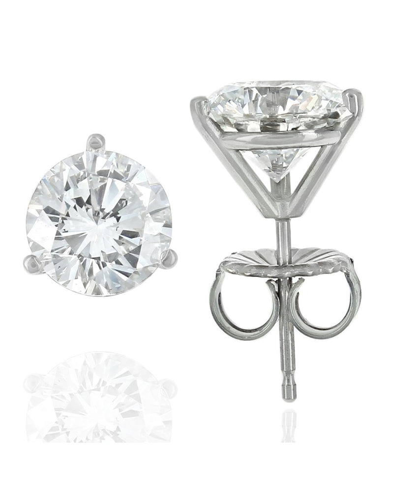 GIA Certified Round Brilliant Cut Diamond Martini Stud Earrings in 18KW