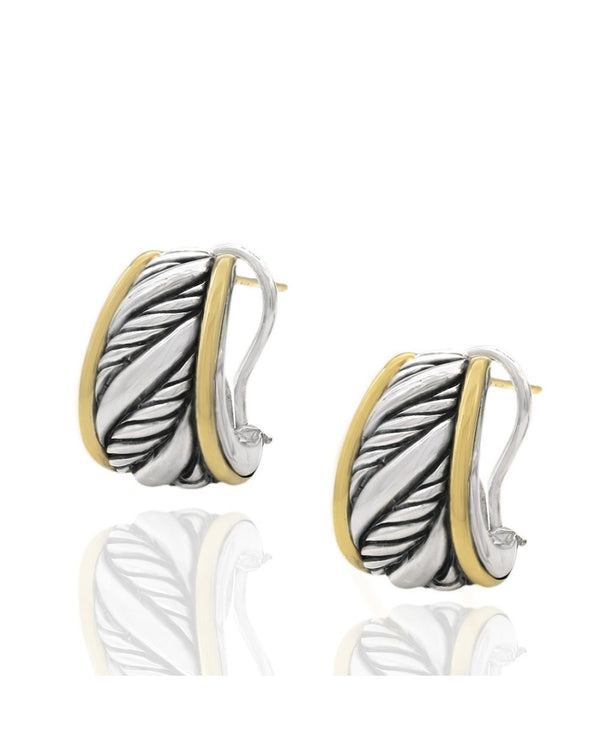 David Yurman Curved Cable Earrings in Silver and Gold